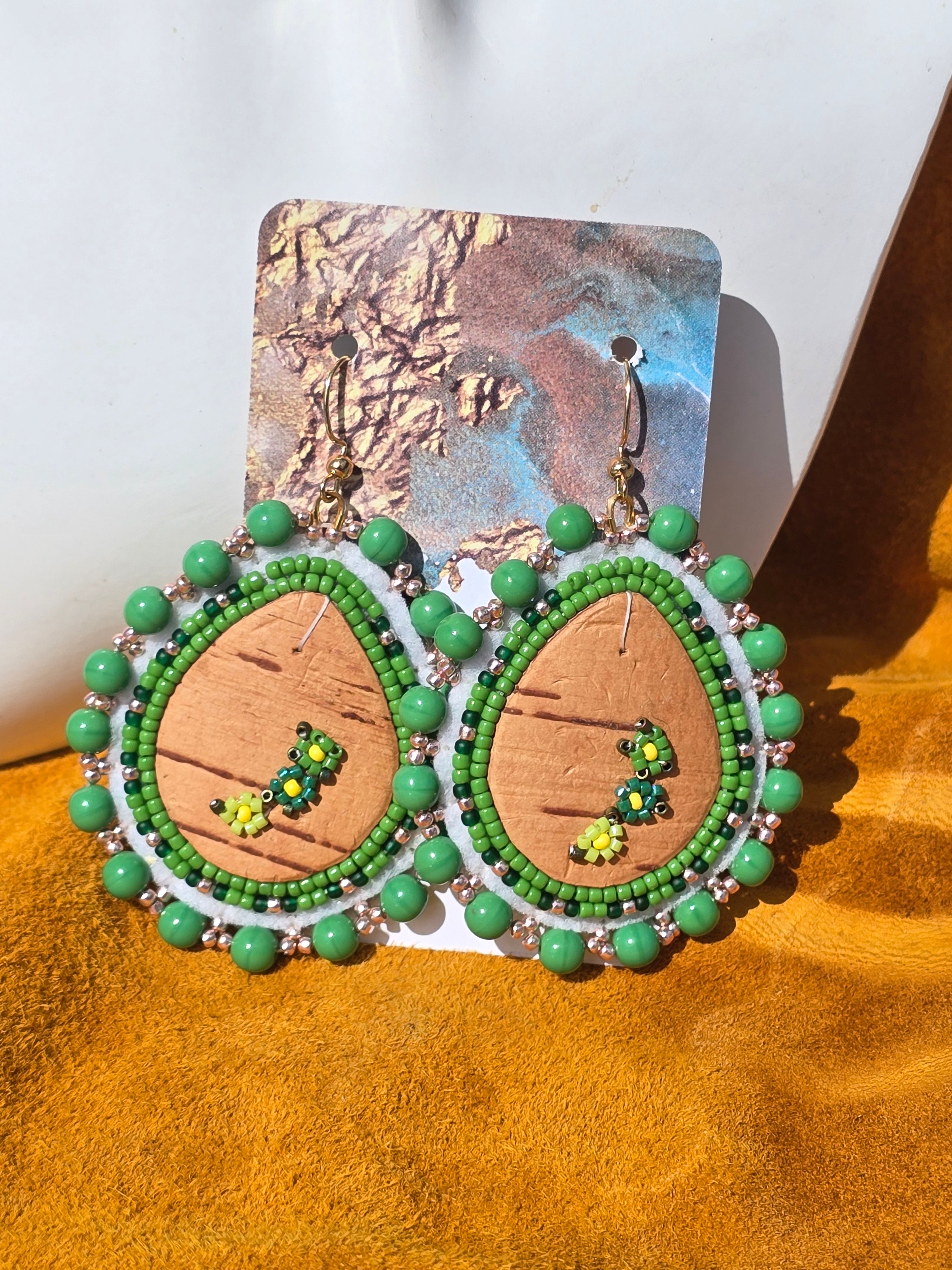 Green Birch Bark  Earrings