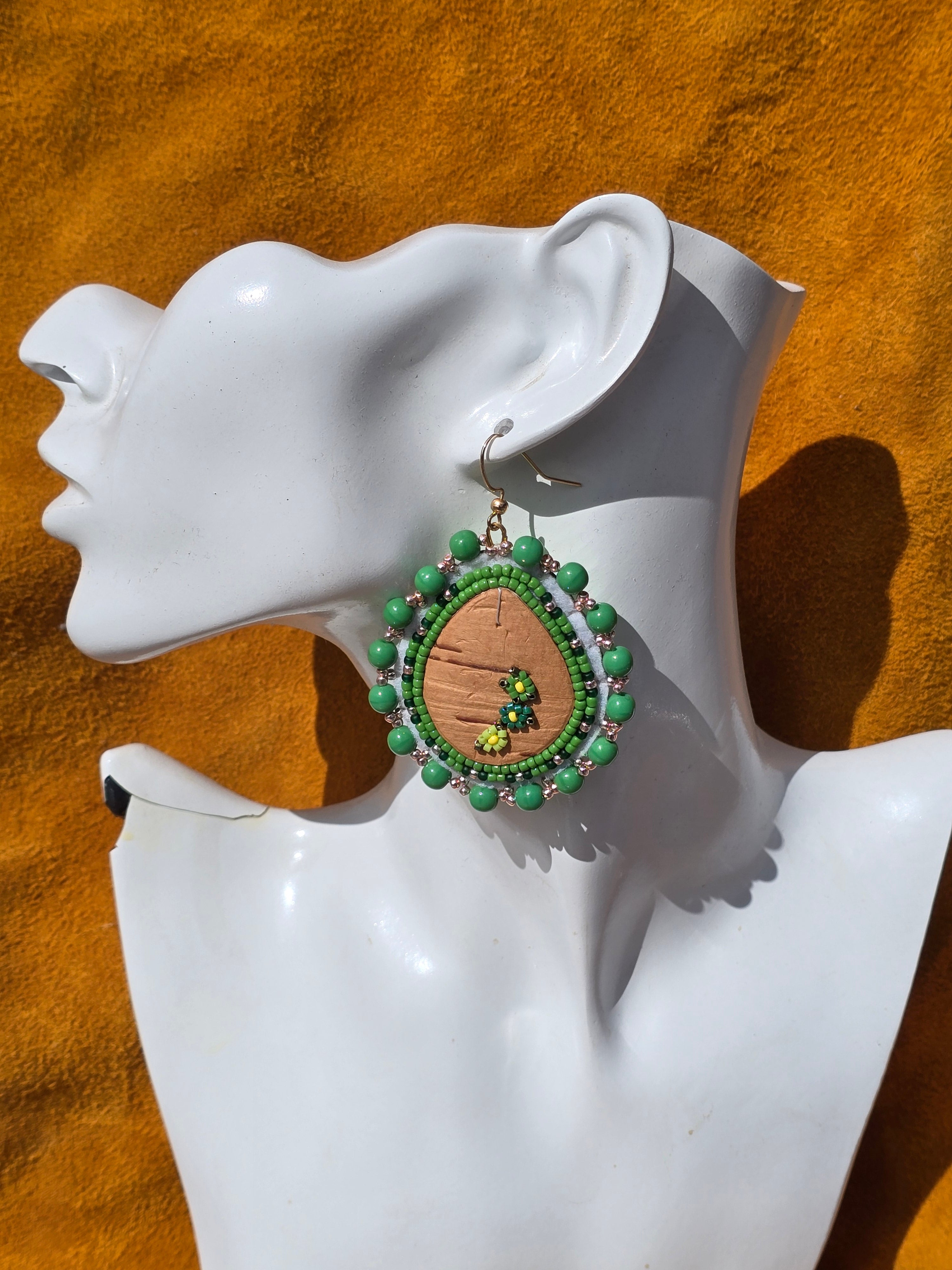 Green Birch Bark  Earrings