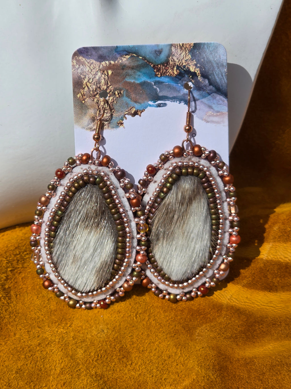 Seal fur with Rose gold and natural colored beads