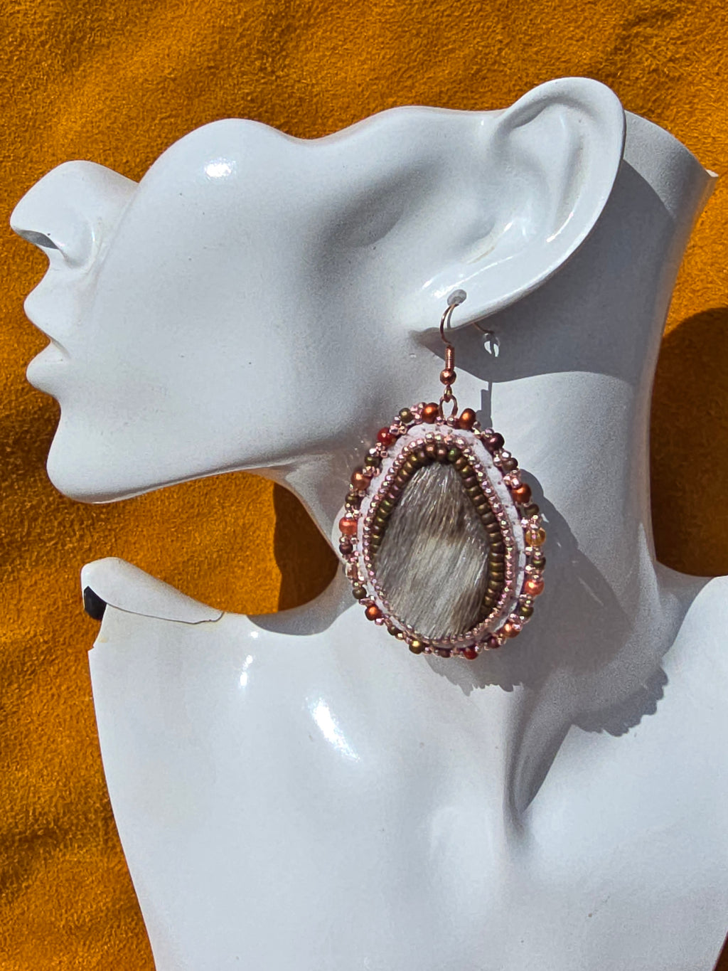 Seal fur with Rose gold and natural colored beads