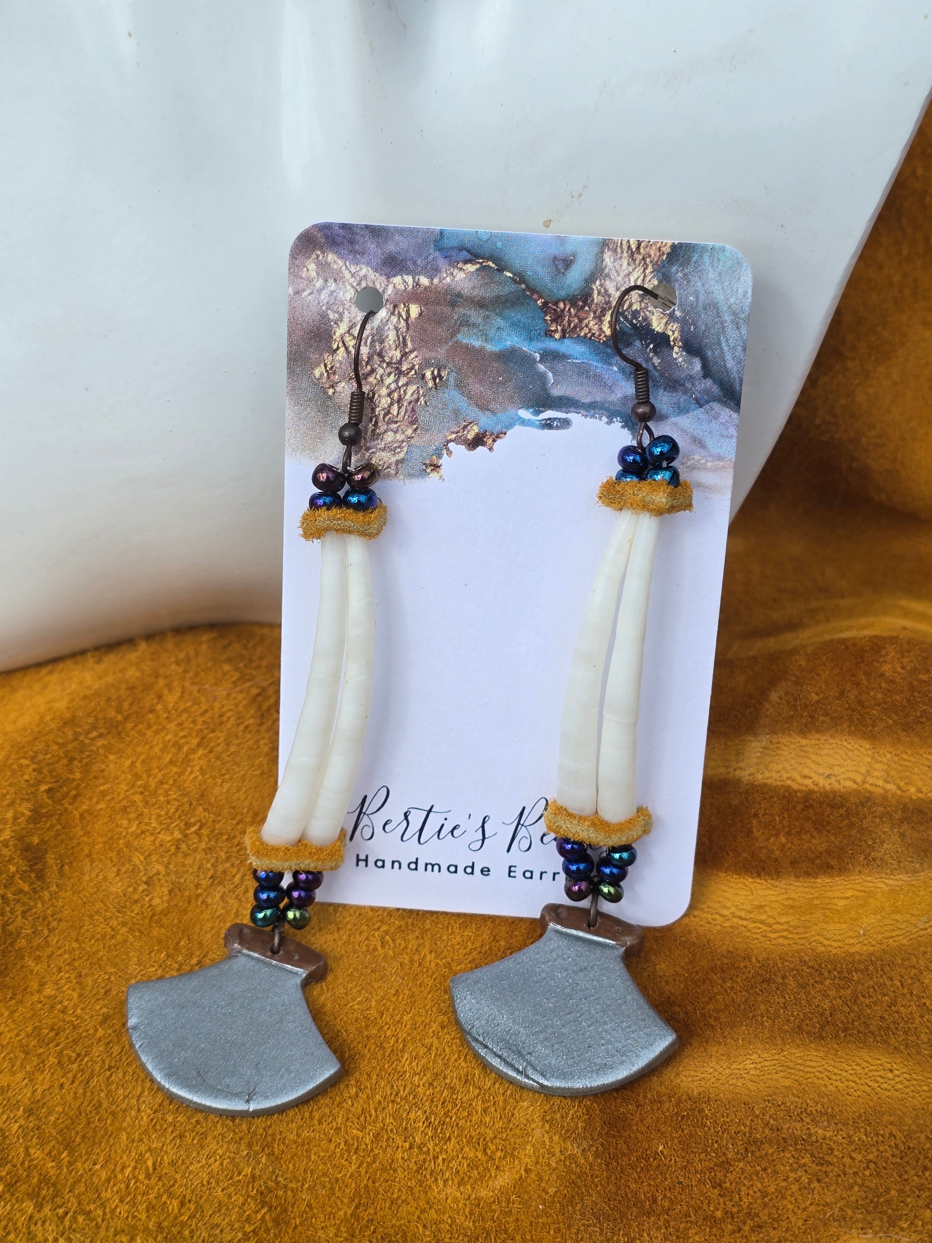 Polymer Clay Ullluaq earrings with Dentalium Shells