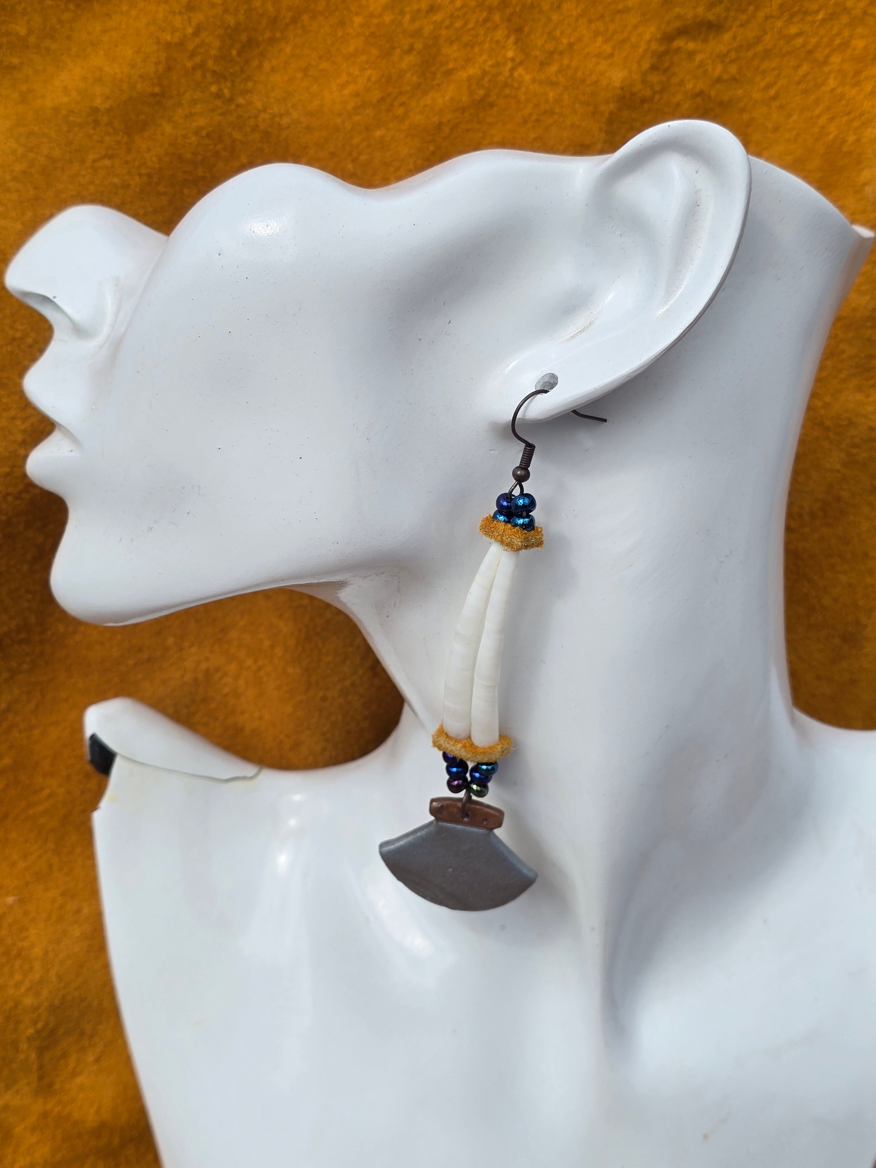 Polymer Clay Ullluaq earrings with Dentalium Shells