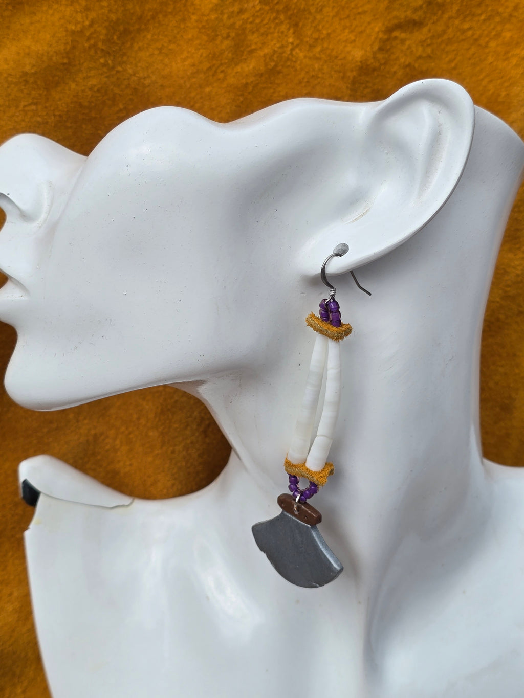 Polymer clay ulluaq earrings with dentalium shell