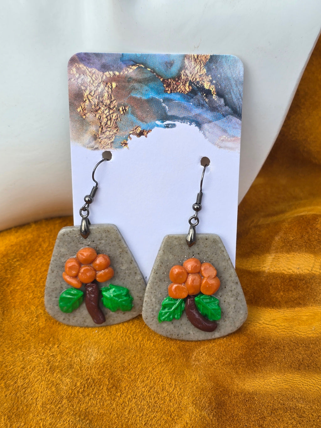 Polymer Clay Atsaq (cloudberry) earrings