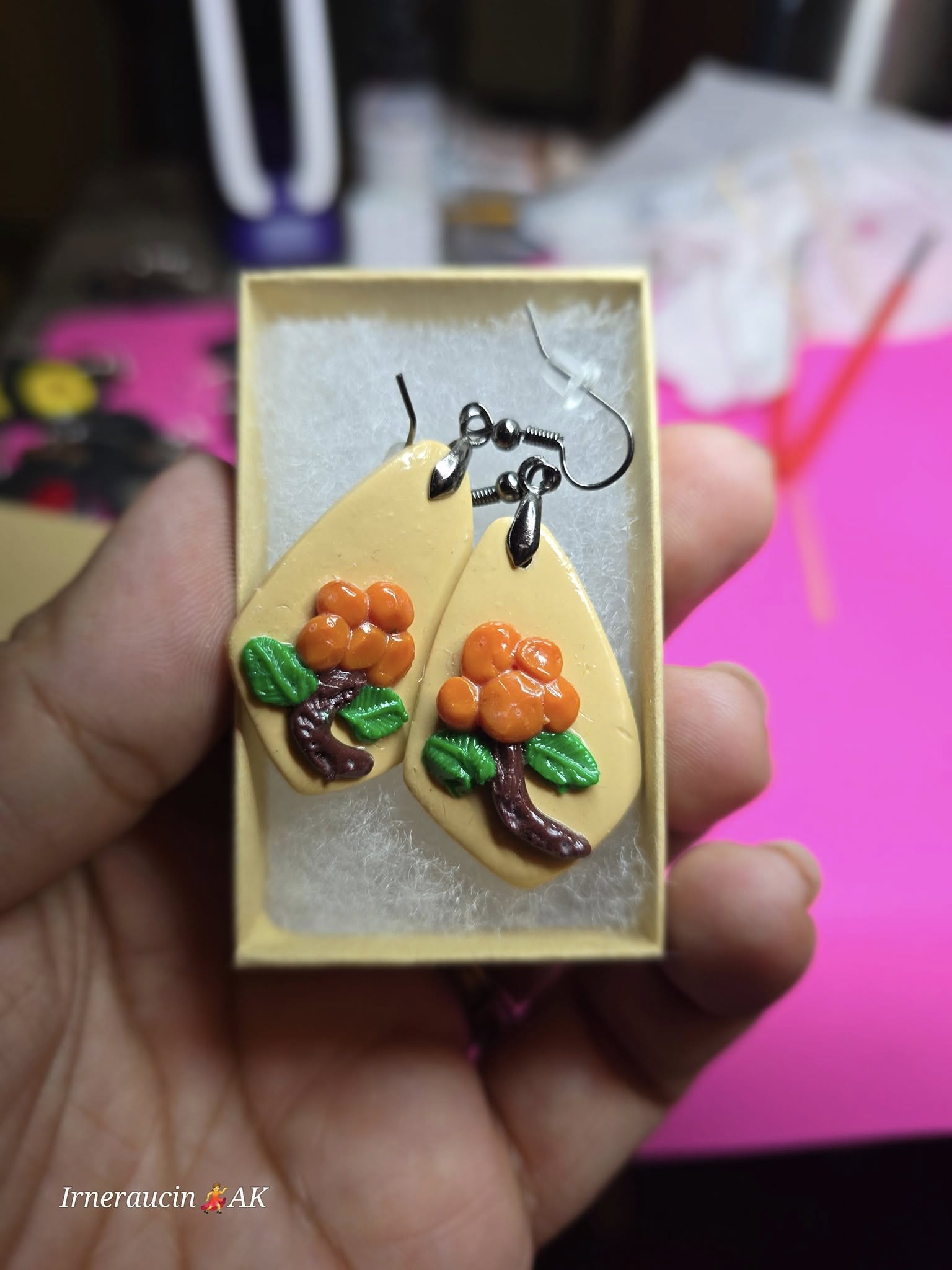 Polymer clay atsaq (cloudberry) earrings