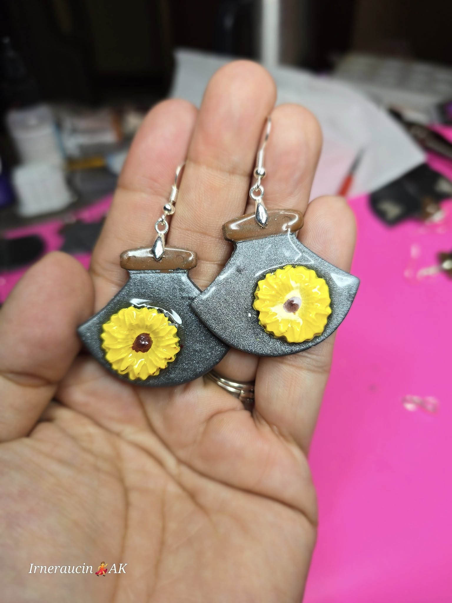Polymer Clay suflower earrings