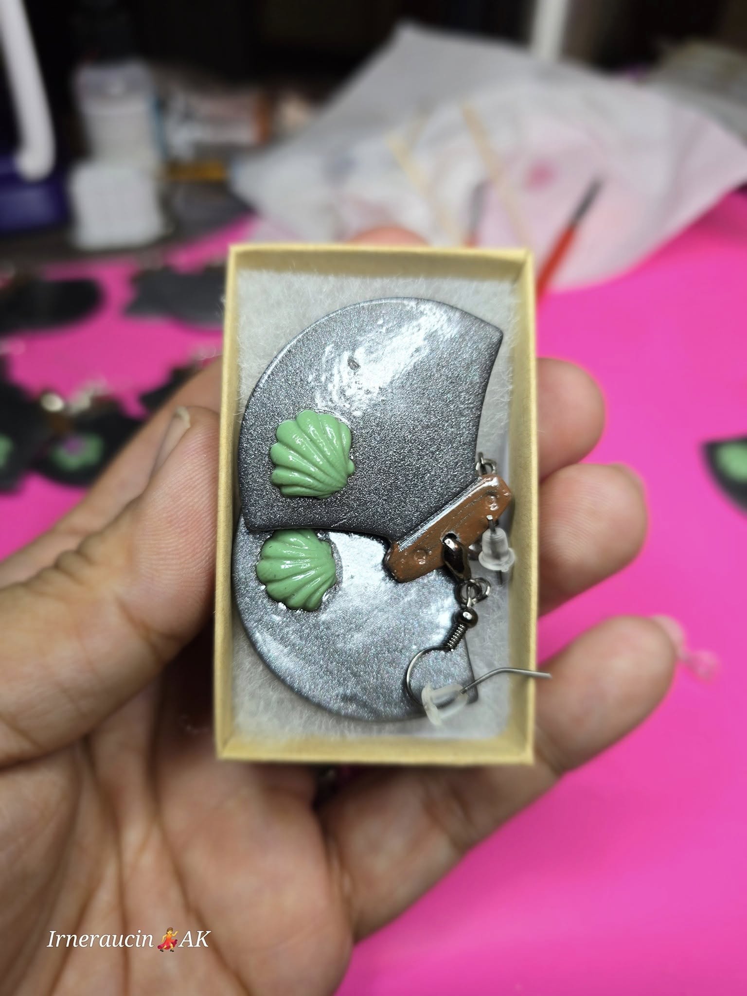 Polymer Clay ulluaq with Seashell earrings