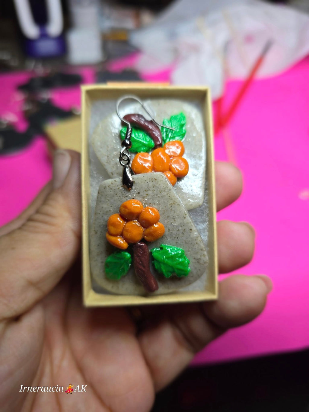Polymer Clay Atsaq (cloudberry) earrings
