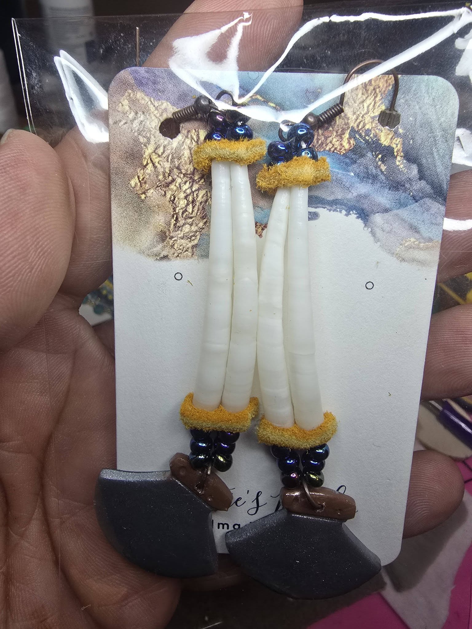 Polymer Clay Ullluaq earrings with Dentalium Shells