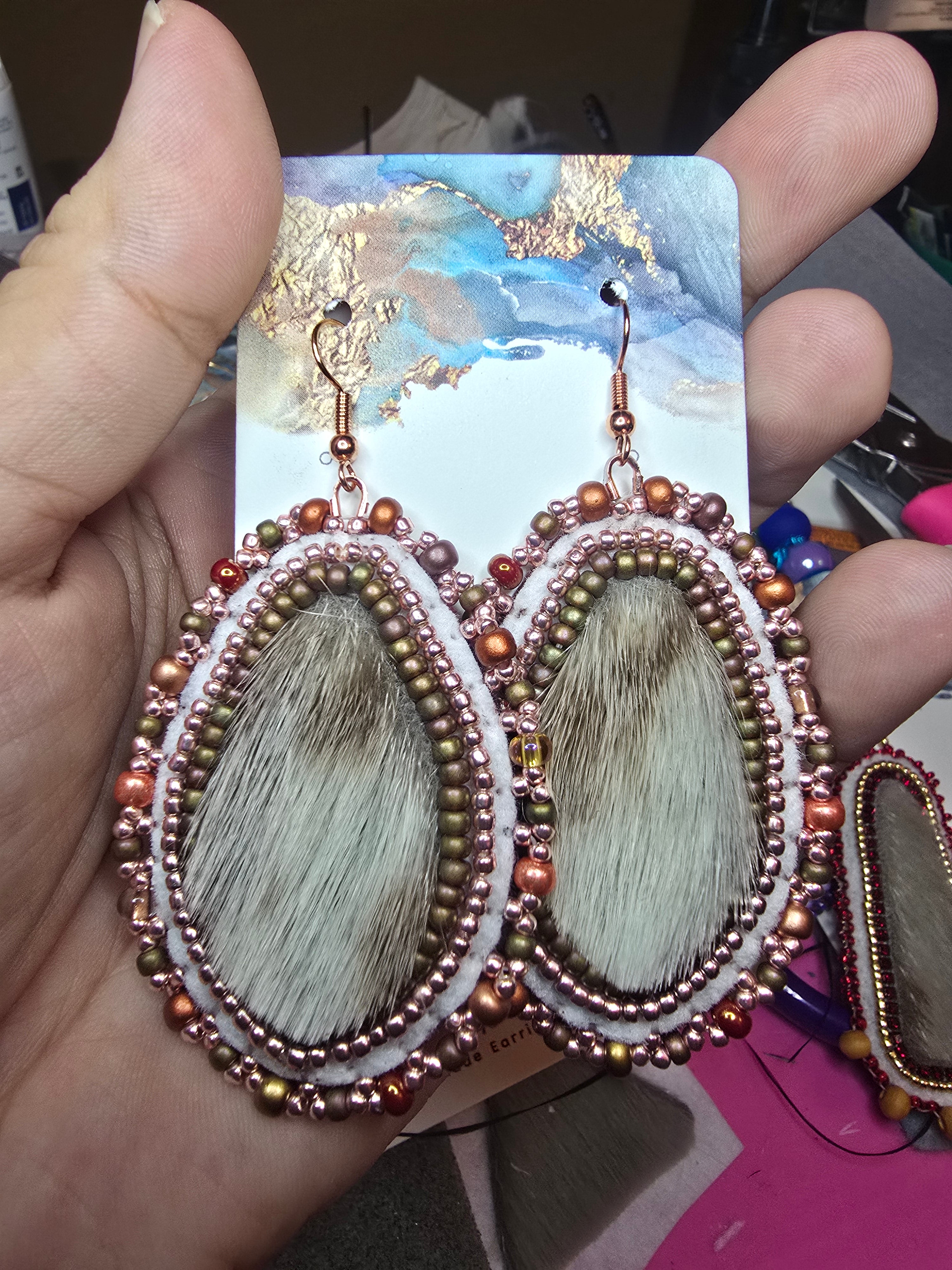 Seal fur with Rose gold and natural colored beads