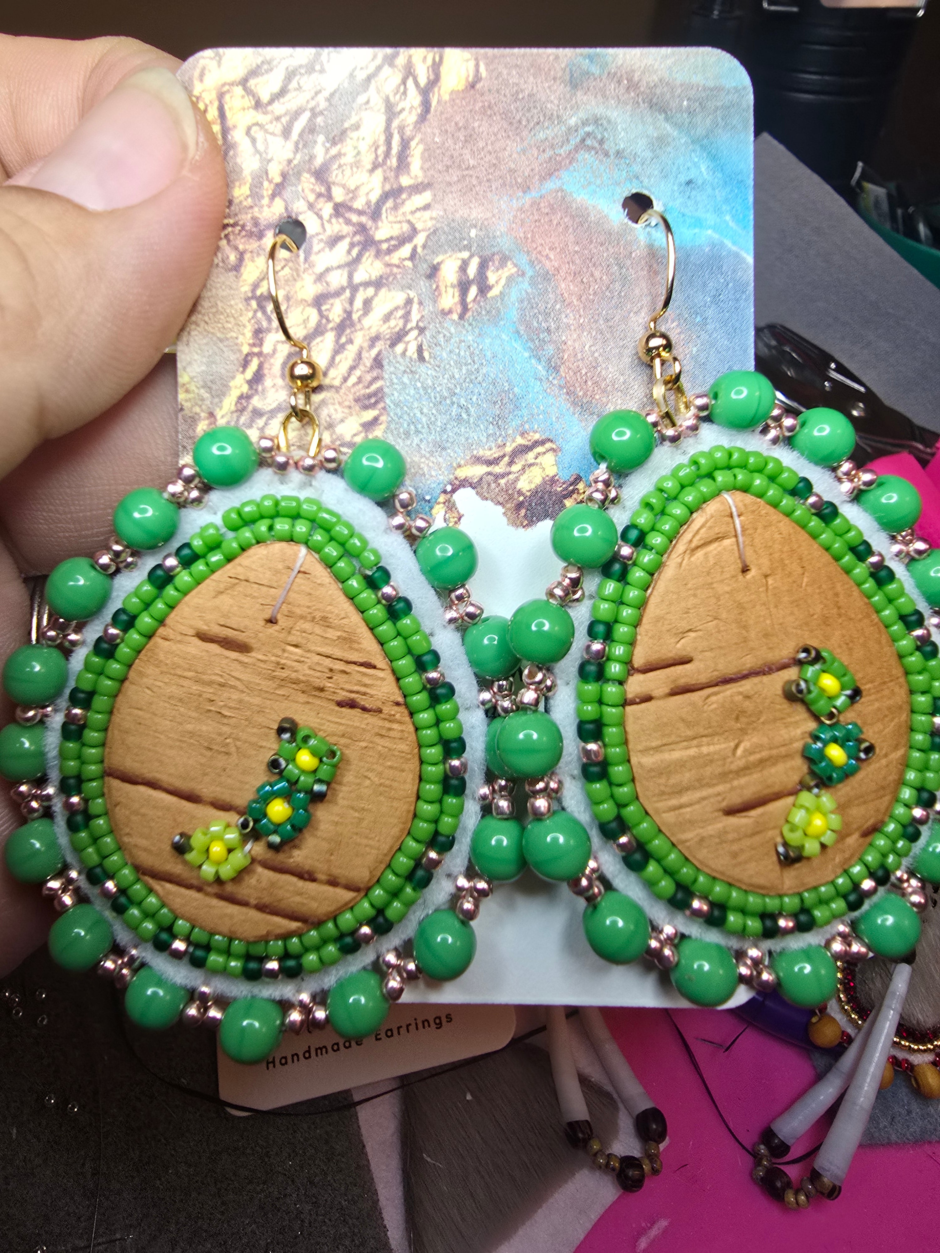 Green Birch Bark  Earrings