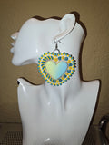 Large Heart Cabochon with turquoise and yellow beads. Lightweight.