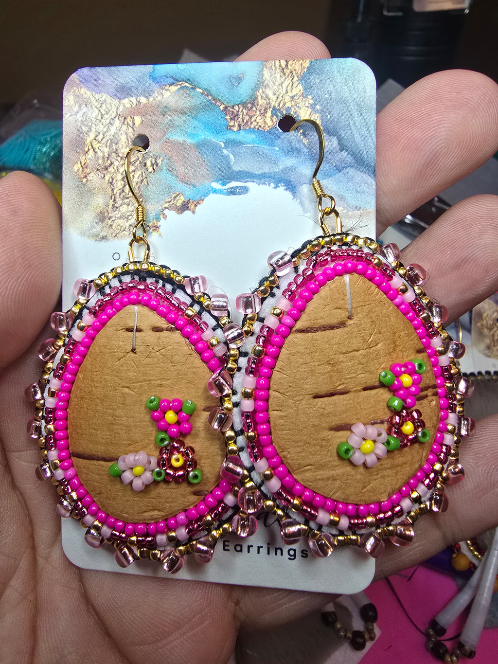 Pink Birch Bark Earrings