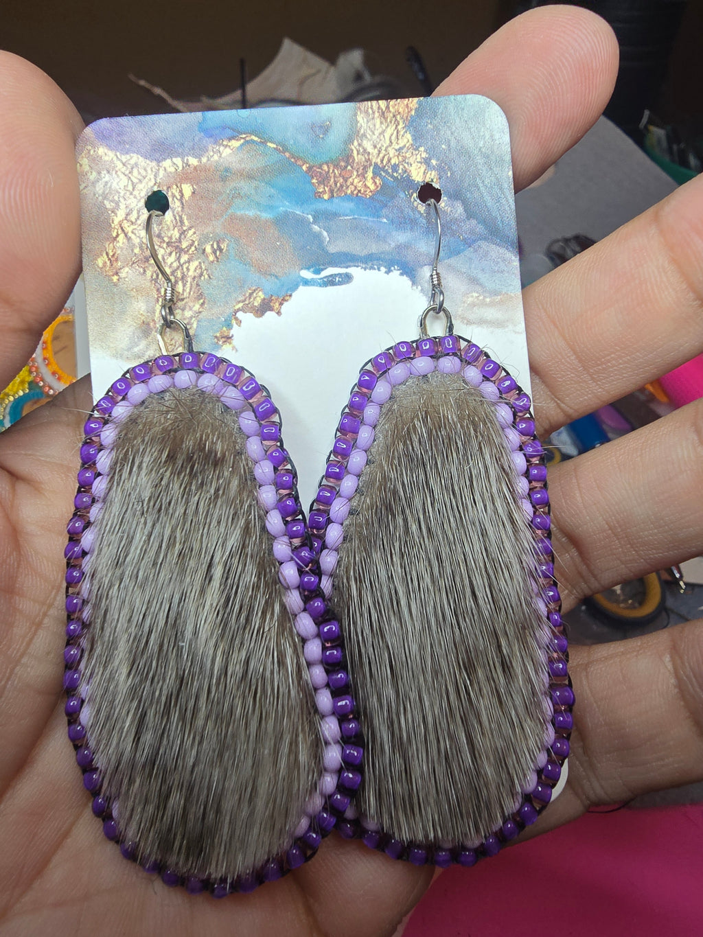 Seal fur and purple beads